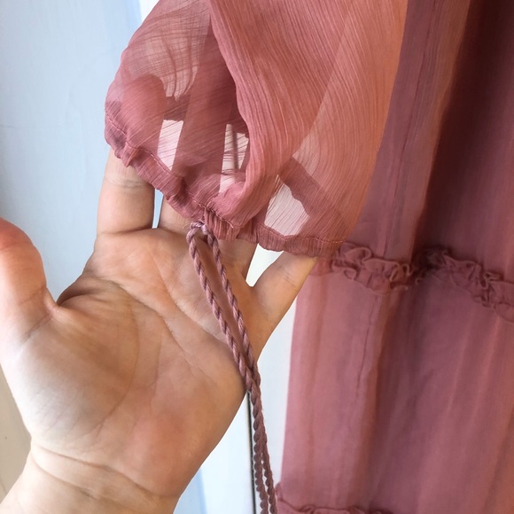 NWT Notes du Nord Blaire Tiered Silk Pink Sheer Maxi Dress Ruffle Danish 40 or L - Picture 10 of 15